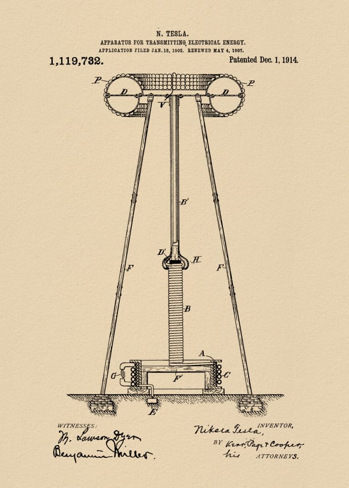 Nikola Tesla Patent Drawing by Andreas Magnusson — canvas wall art