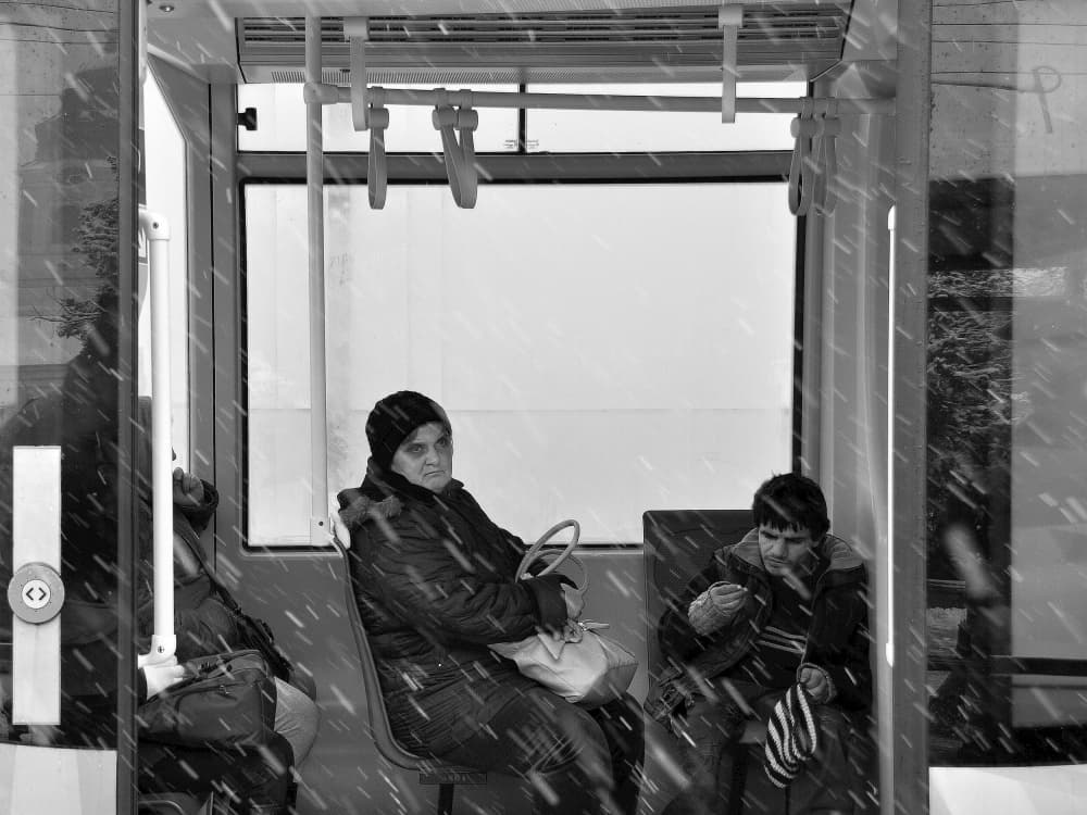 Quiet Snowy Commute by Nicoleta Gabor — canvas wall art