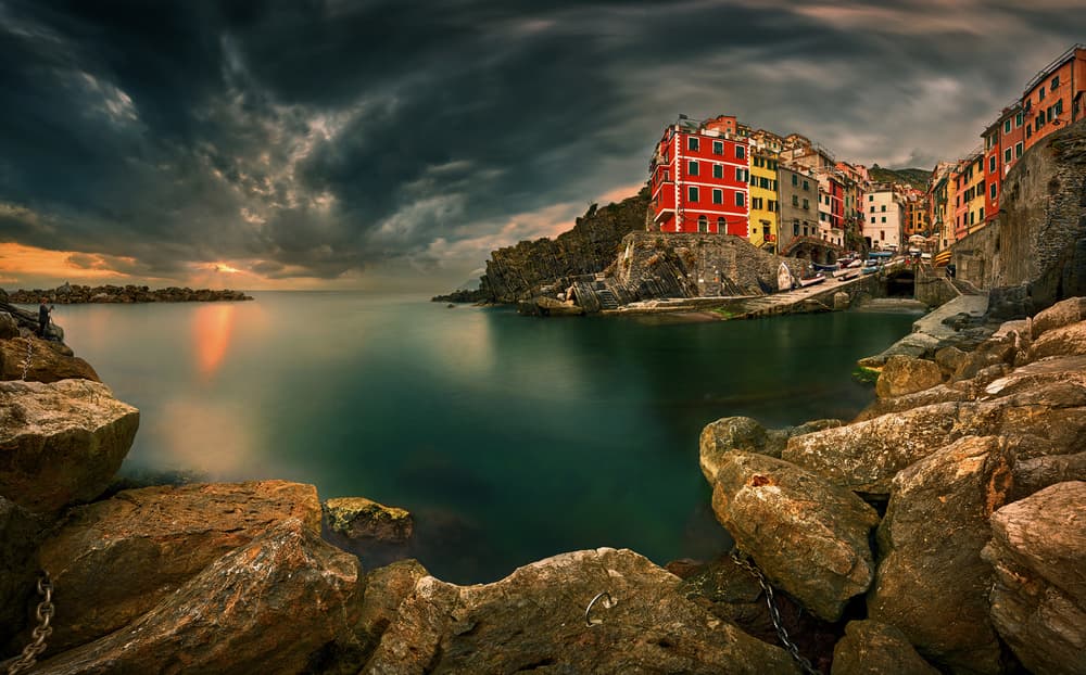 Colorful Coastal Village Sunset by Krzysztof Browko — canvas wall art