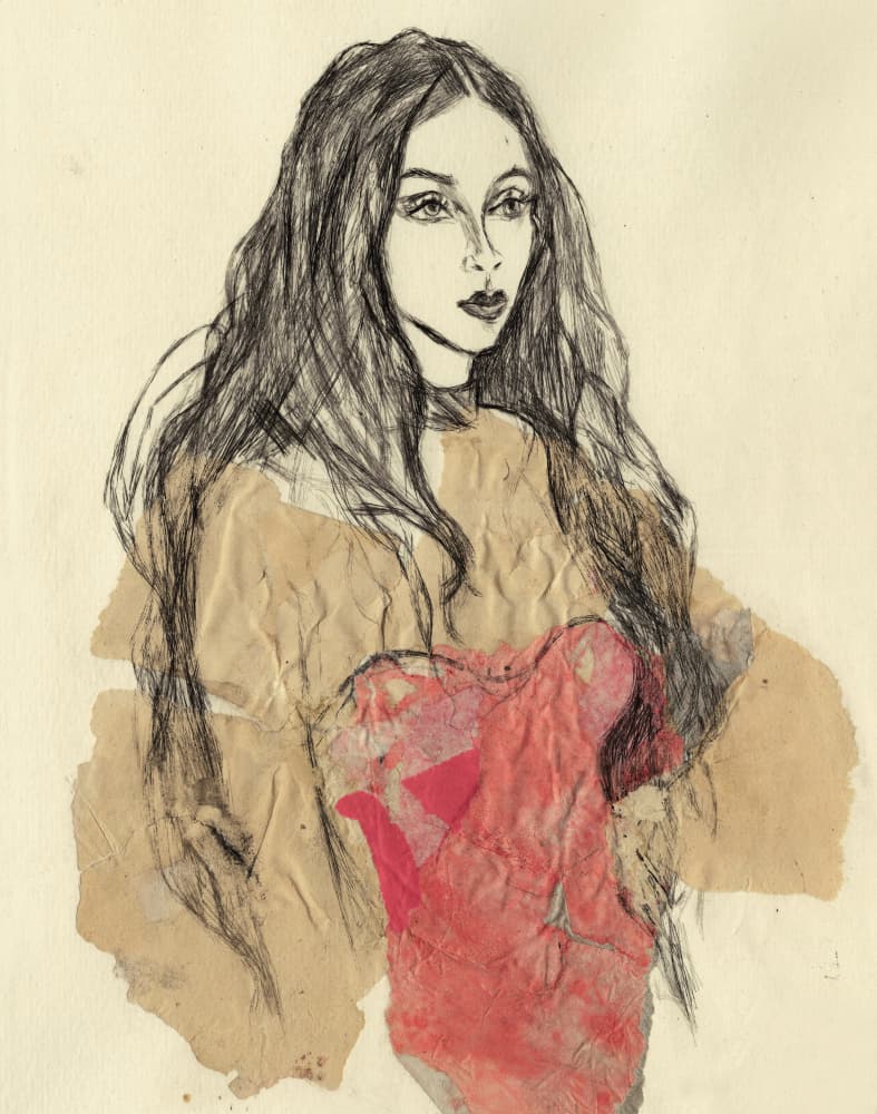 Red Fashion Portrait by Ute Rathmann — canvas wall art