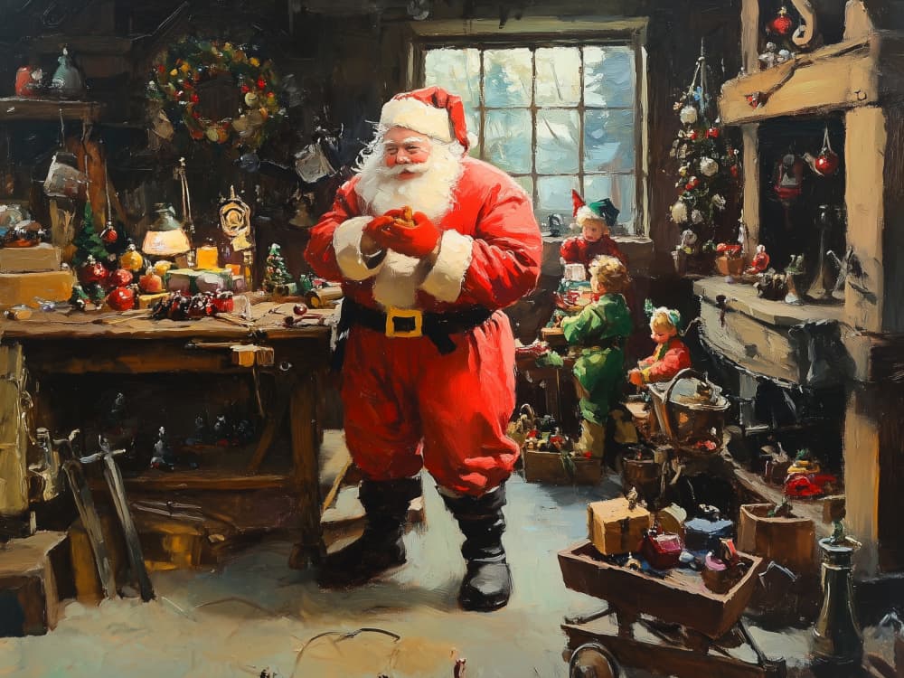 Santa's Magical Workshop by Jolly and Dash — canvas wall art
