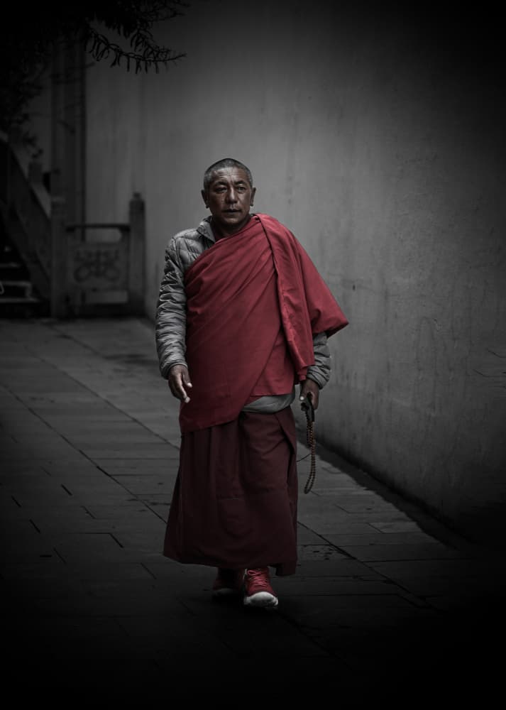 Walking Monk in Red by Chao Feng 天馬 — canvas wall art