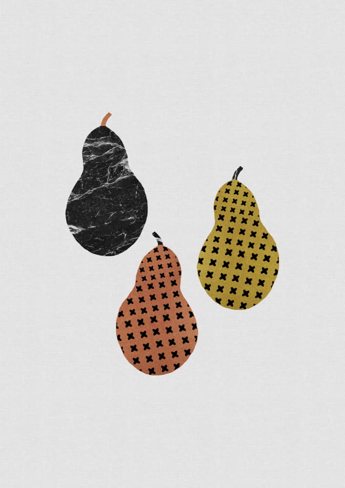 Three Patterned Pears by Orara Studio — canvas wall art