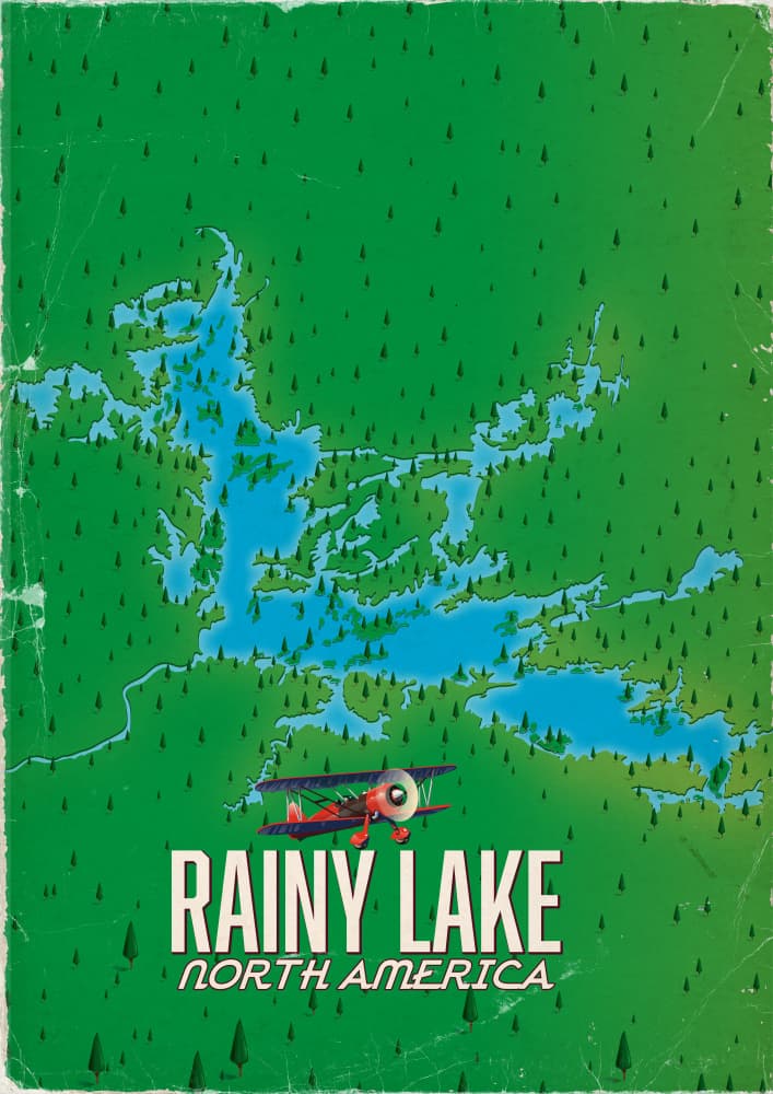 Rainy Lake Travel Map by Nicholas — canvas wall art