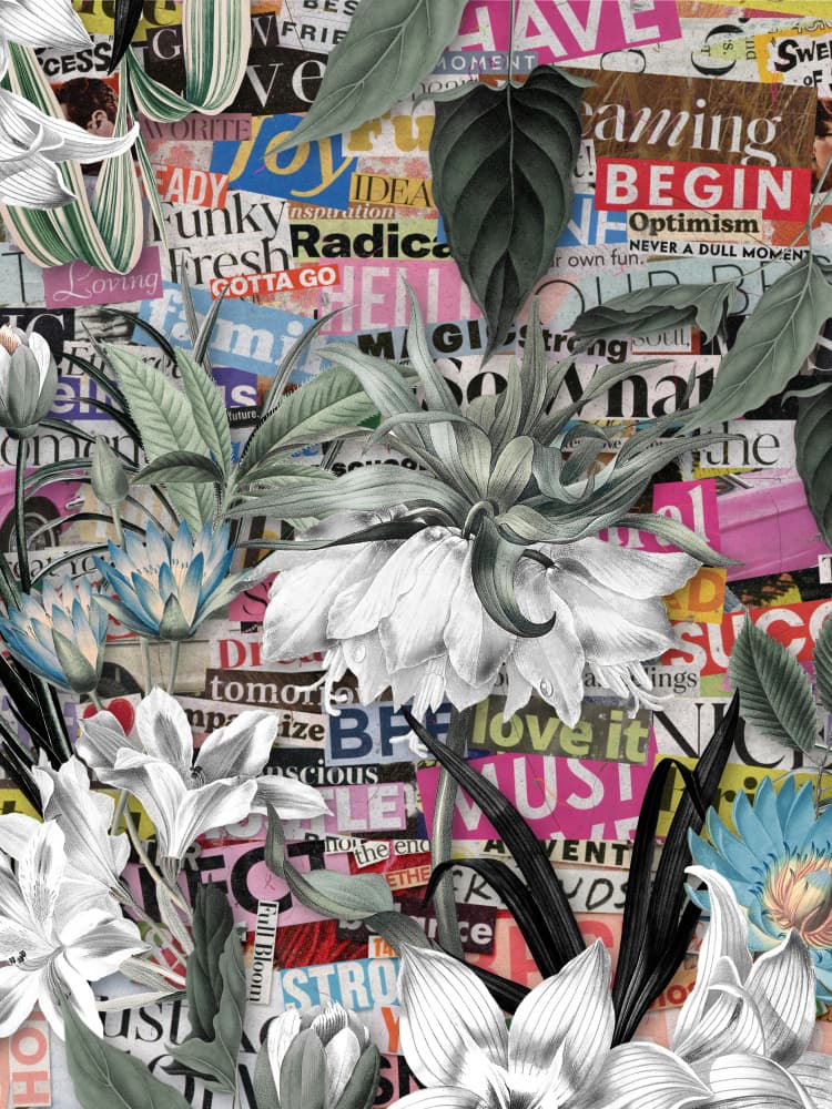 Floral Magazine Collage by Marja van den Hurk — canvas wall art