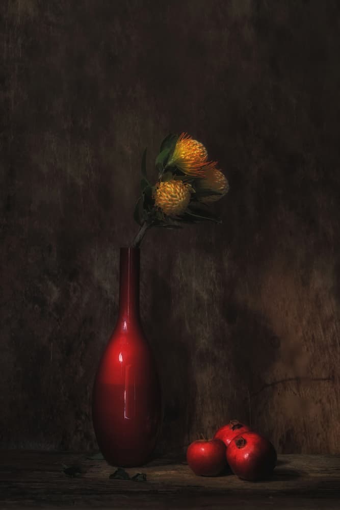 Red Vase Floral Still Life by Saskia Dingemans — canvas wall art