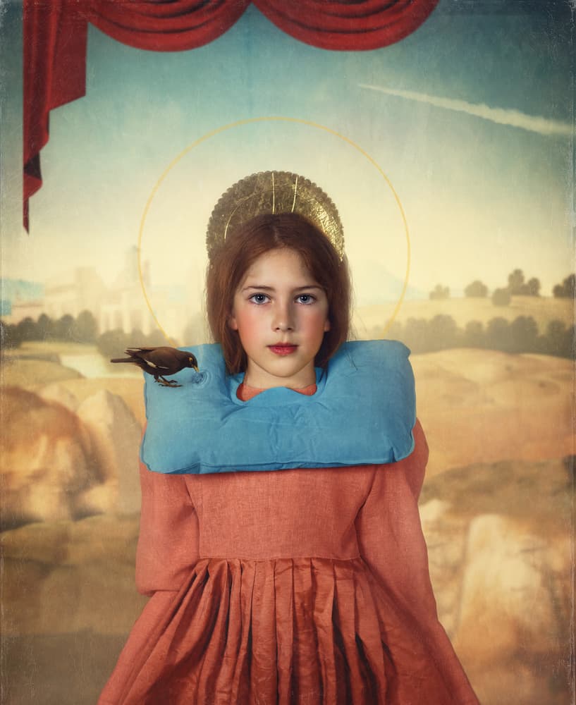 Renaissance Girl with Bird by Svetlana Melik-Nubarova — canvas wall art