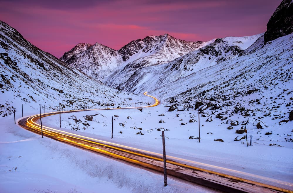 Snowy Mountain Light Trails by Andreas Agazzi — canvas wall art