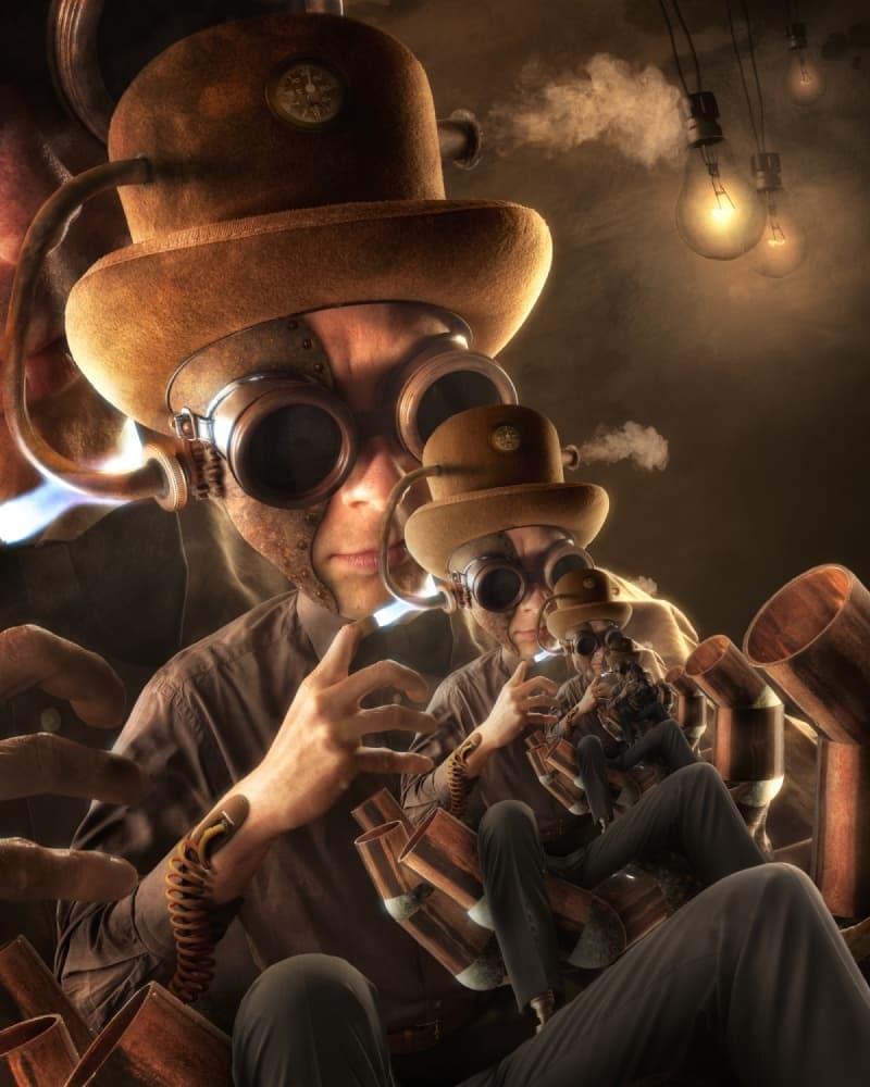Nested Steampunk Inventors by Christophe Kiciak — canvas wall art