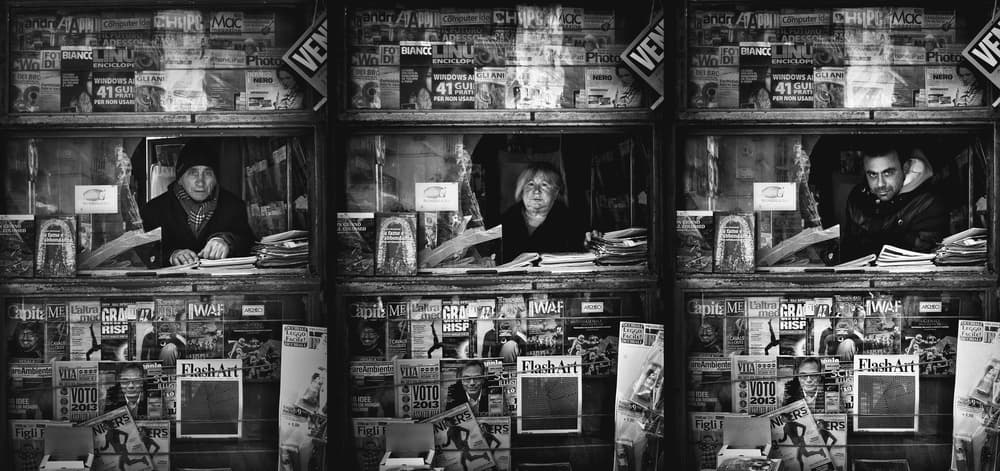 City Newsstand Vendors by Antonio Grambone — canvas wall art