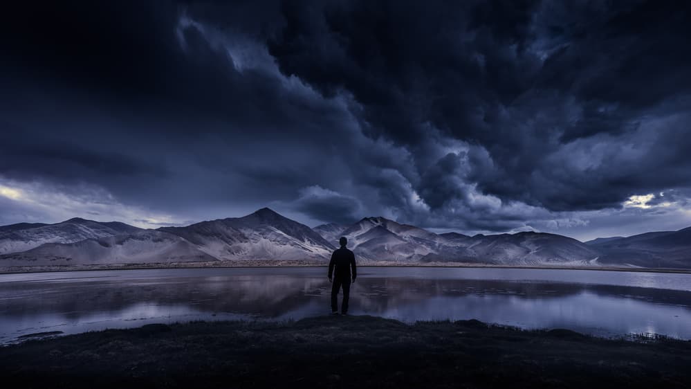 Solitude on a Stormy Lake by qiye — canvas wall art