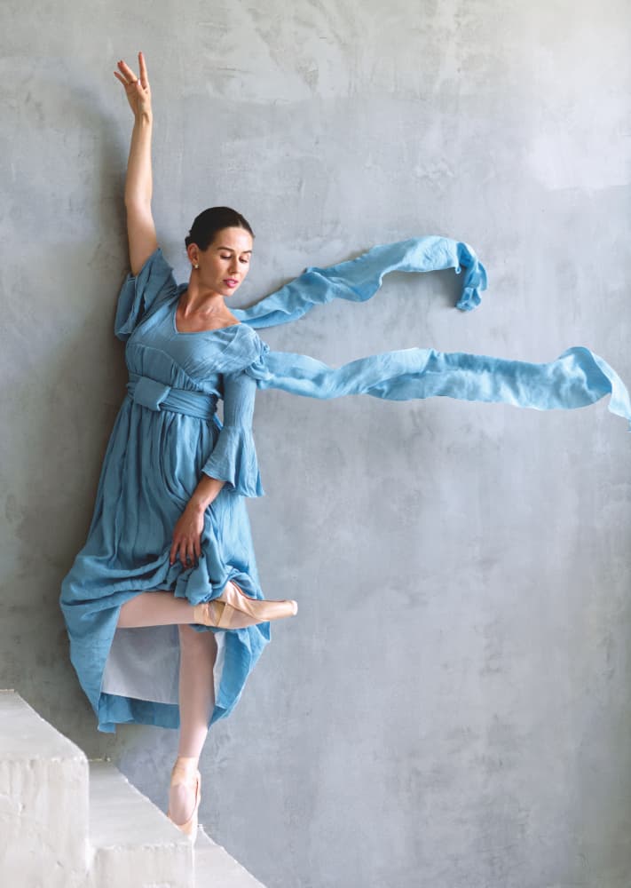 Graceful Blue Ballerina by Offer Ellbogen — canvas wall art