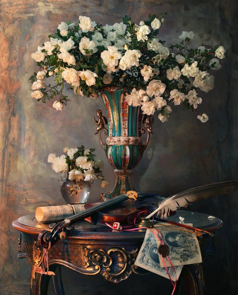 Elegant Roses and Violin by Andrey Morozov — canvas wall art