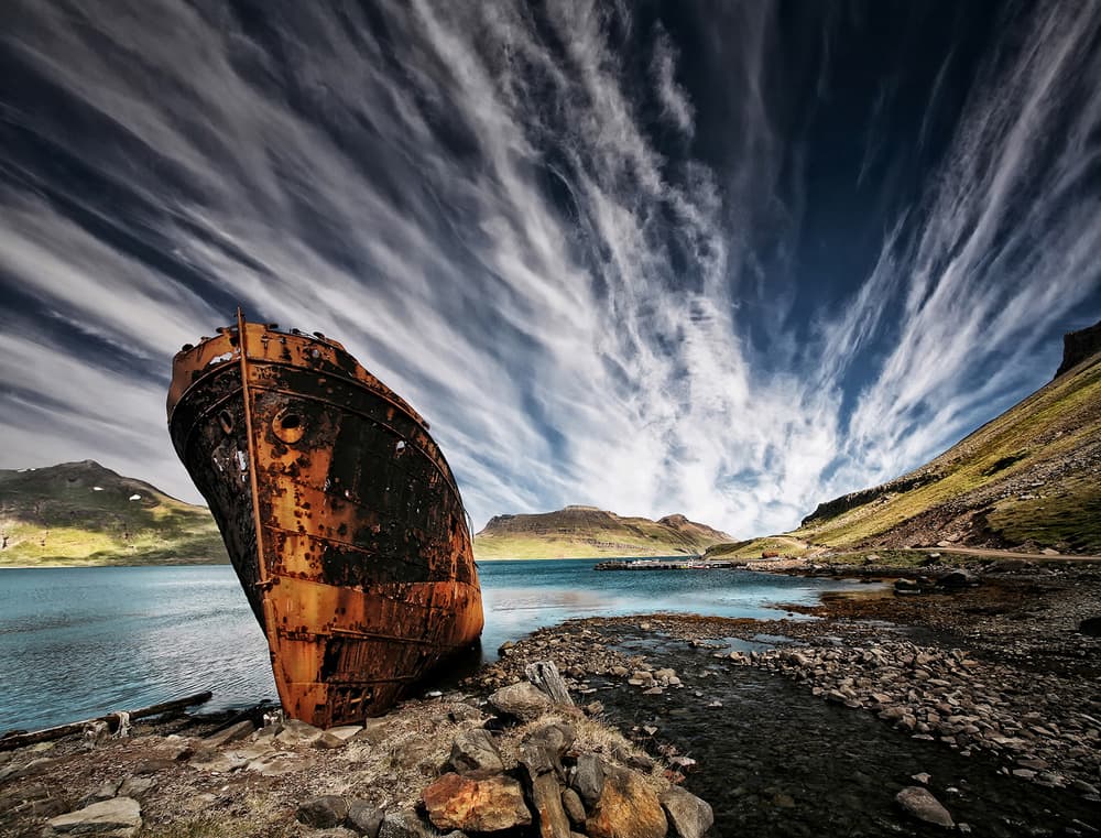 Dramatic Fjord Shipwreck by Þorsteinn H. Ingibergsson — canvas wall art