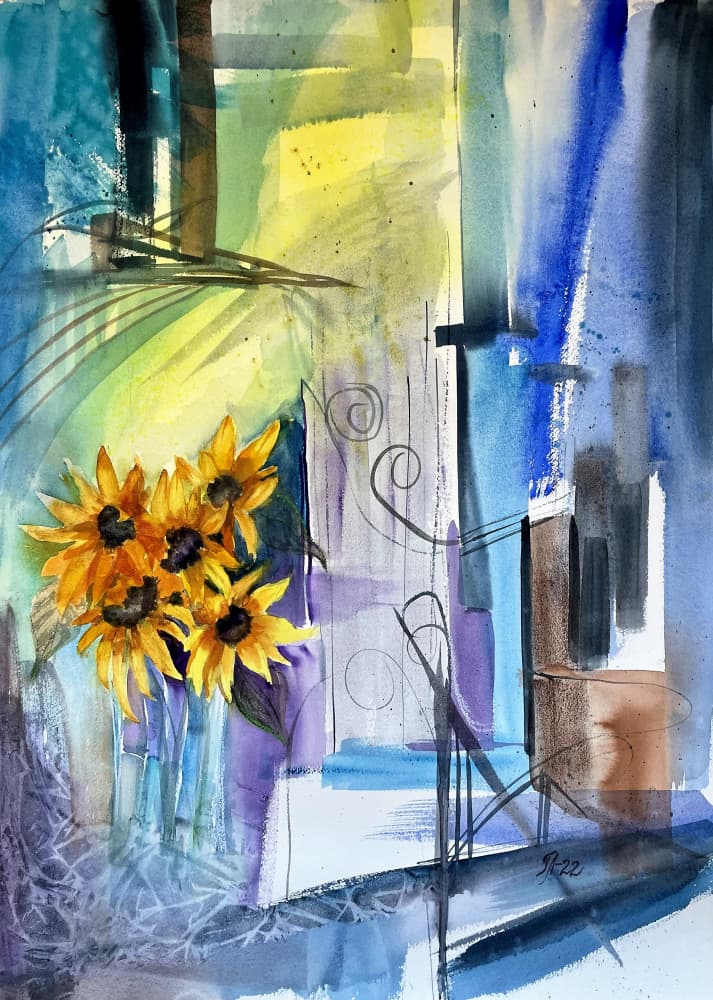 Vibrant Abstract Sunflowers by Tanya Lundmark — canvas wall art