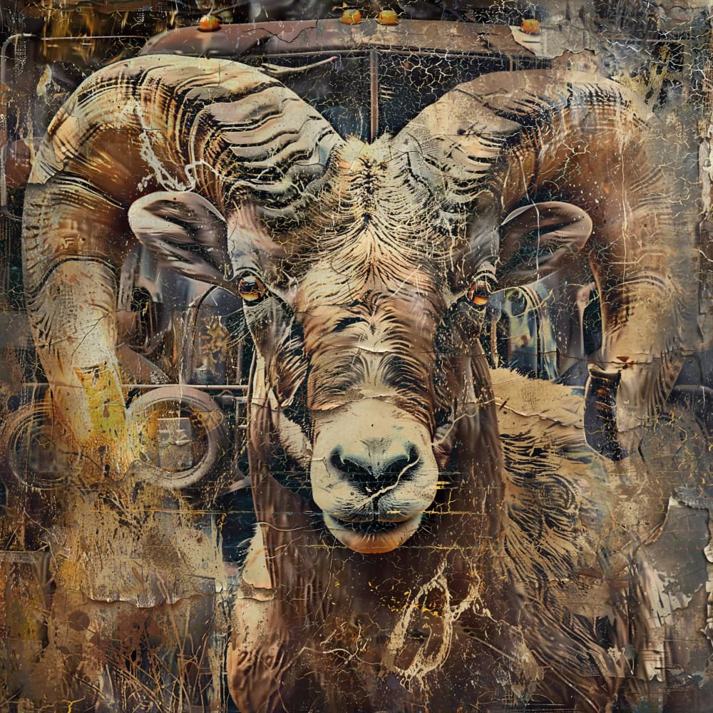 Rustic Ram Portrait by Rafal Kulik — canvas wall art