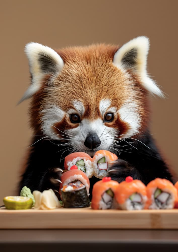 Red Panda Sushi Feast by Niky Rahner — canvas wall art