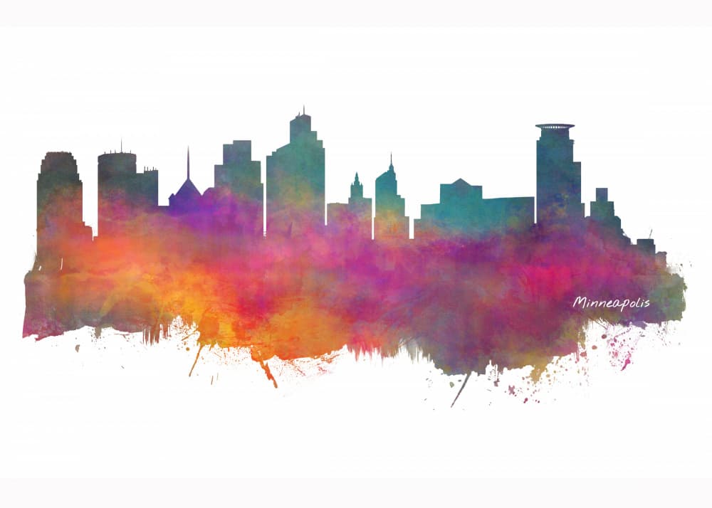Minneapolis Watercolor Skyline by Justyna Jaszke — canvas wall art