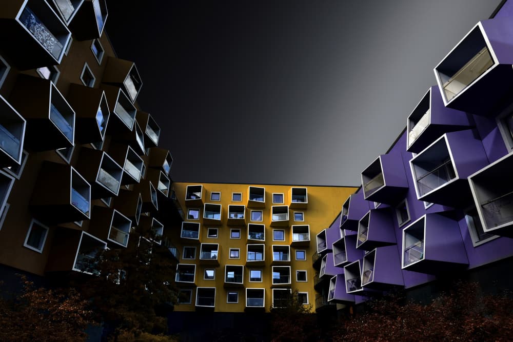 Vibrant Cube Buildings by Jorge Pimenta — canvas wall art