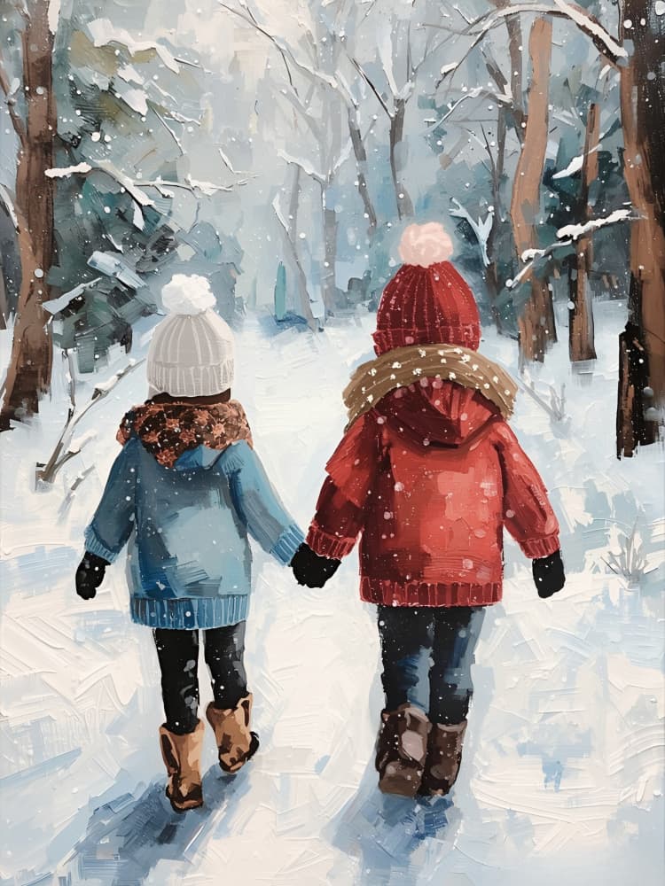 Snowy Path Friends by Ohkimiko — canvas wall art