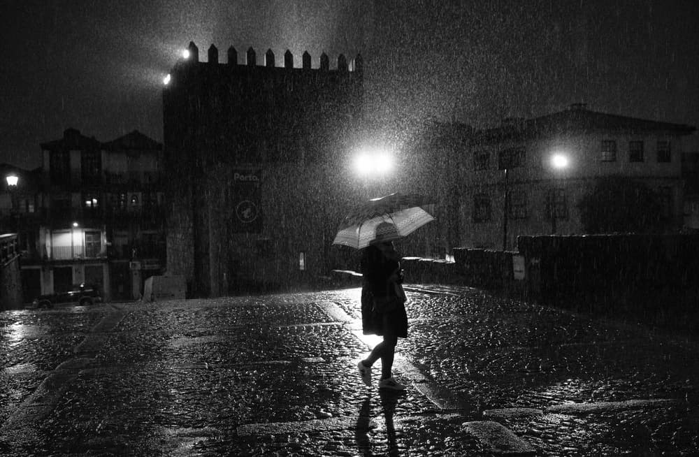 Lone Figure Rainy Night by C.S. Tjandra — canvas wall art
