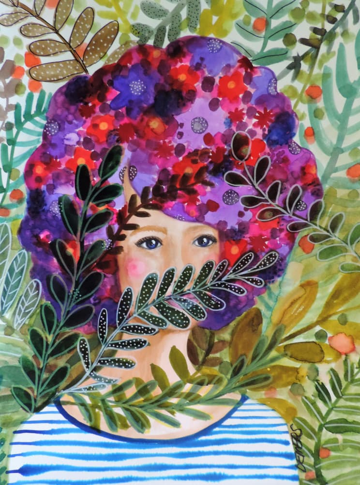 Floral Hair Portrait by Sylvie Demers — canvas wall art