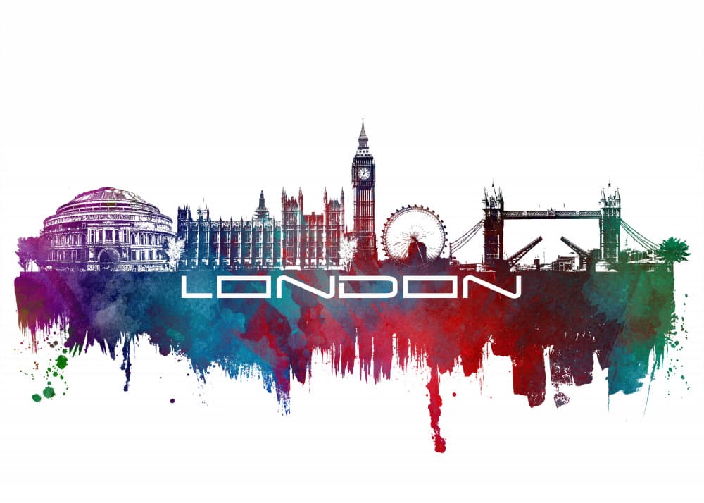 Colorful London Skyline by Justyna Jaszke — canvas wall art