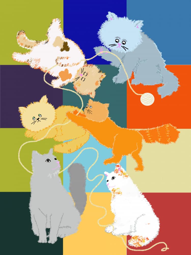 Playful Cats With Yarn by Lynnda Rakos — canvas wall art