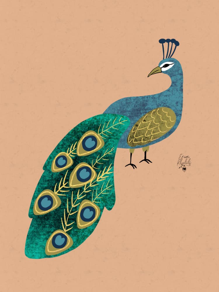 Whimsical Blue Peacock by Erum Khalili — canvas wall art