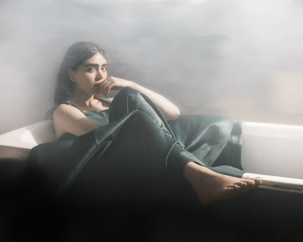 Woman's Quiet Bathtub Moment by Hooman Sedaghi — canvas wall art