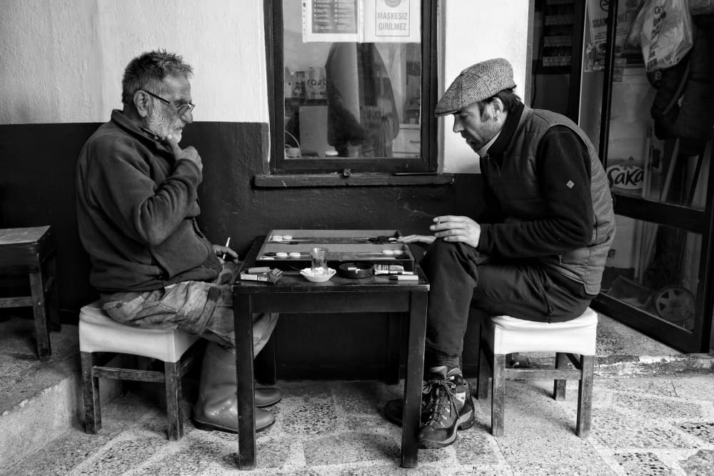 Cafe Backgammon Game by Ali Ayer — canvas wall art