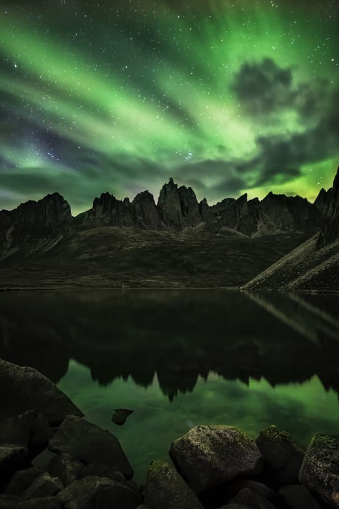 Northern Lights Lake Reflection by Jun Zuo — canvas wall art