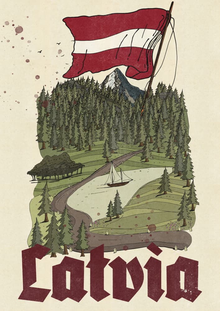 Latvian Flag Mountain Landscape by Nicholas — canvas wall art