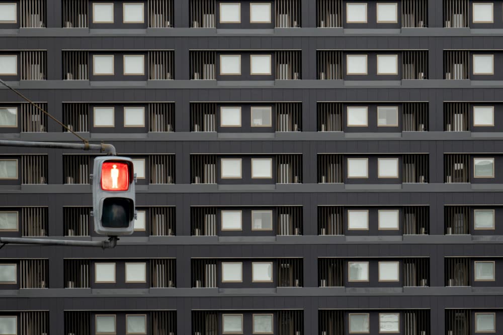 Red Light City Building by Haruyo Sakamoto — canvas wall art