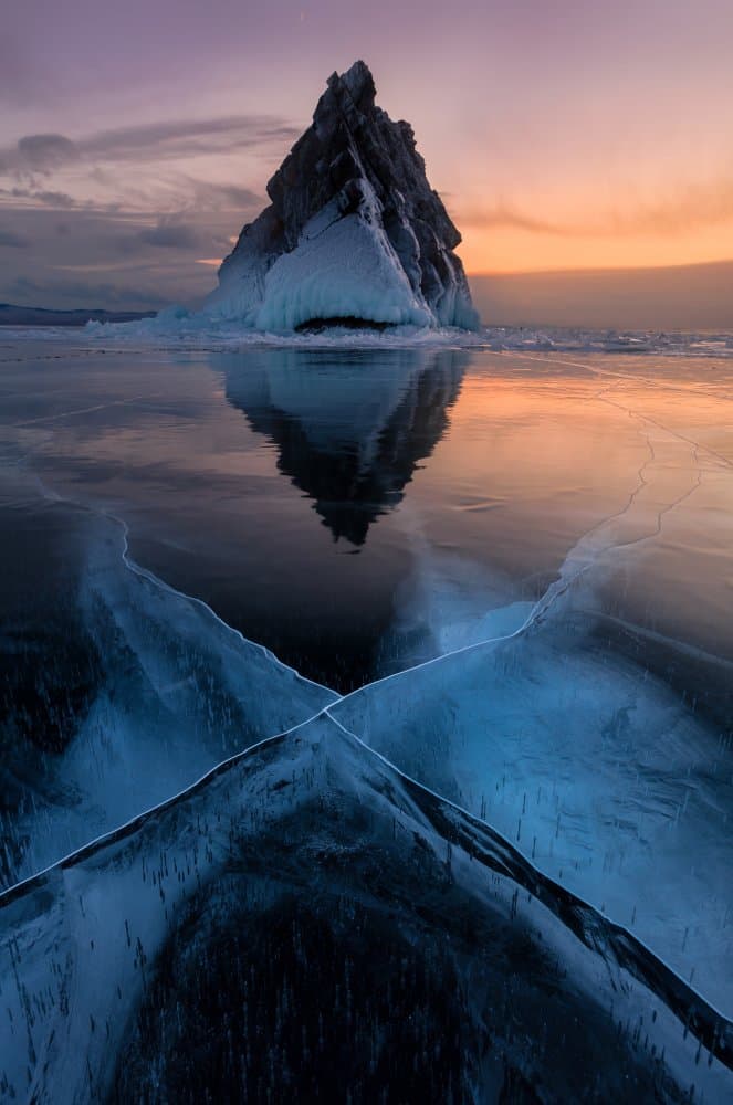 Frozen Lake Dawn Reflection by Valeriy Shcherbina — canvas wall art