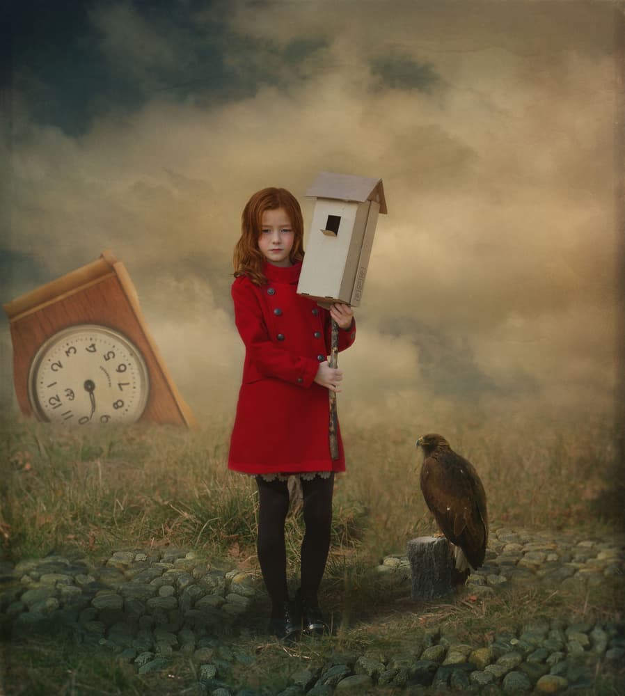 Dreamy Girl Red Coat by Svetlana Melik-Nubarova — canvas wall art