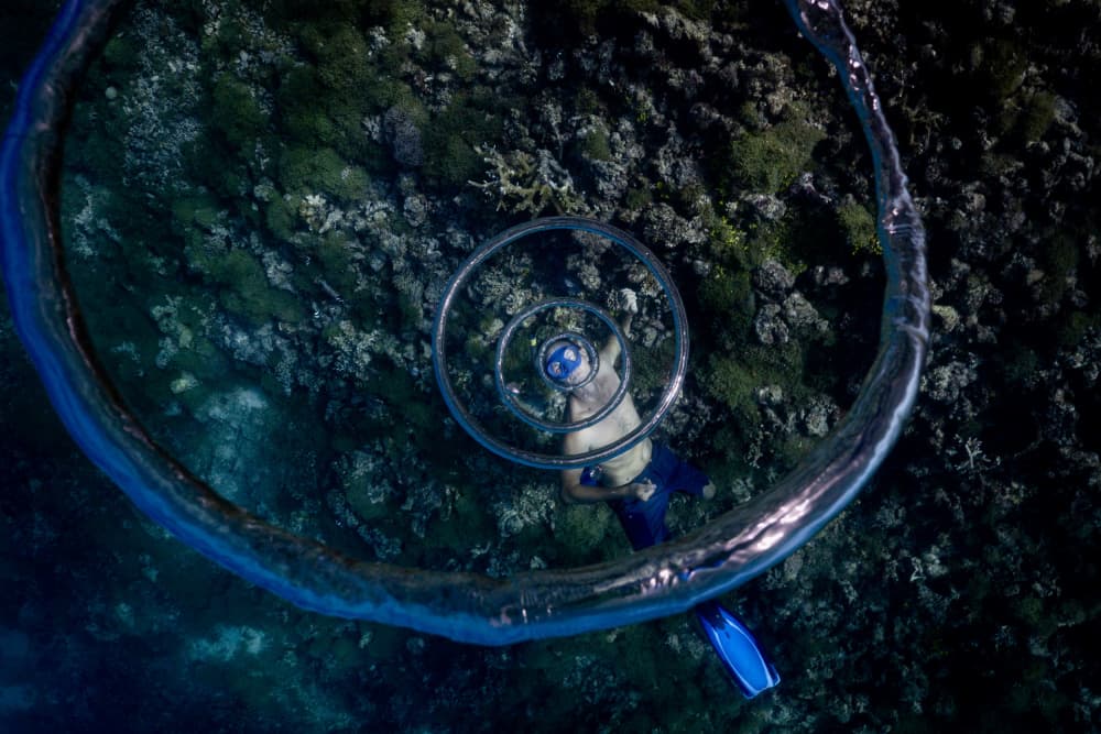 Underwater Bubble Spiral by Serge Melesan — canvas wall art