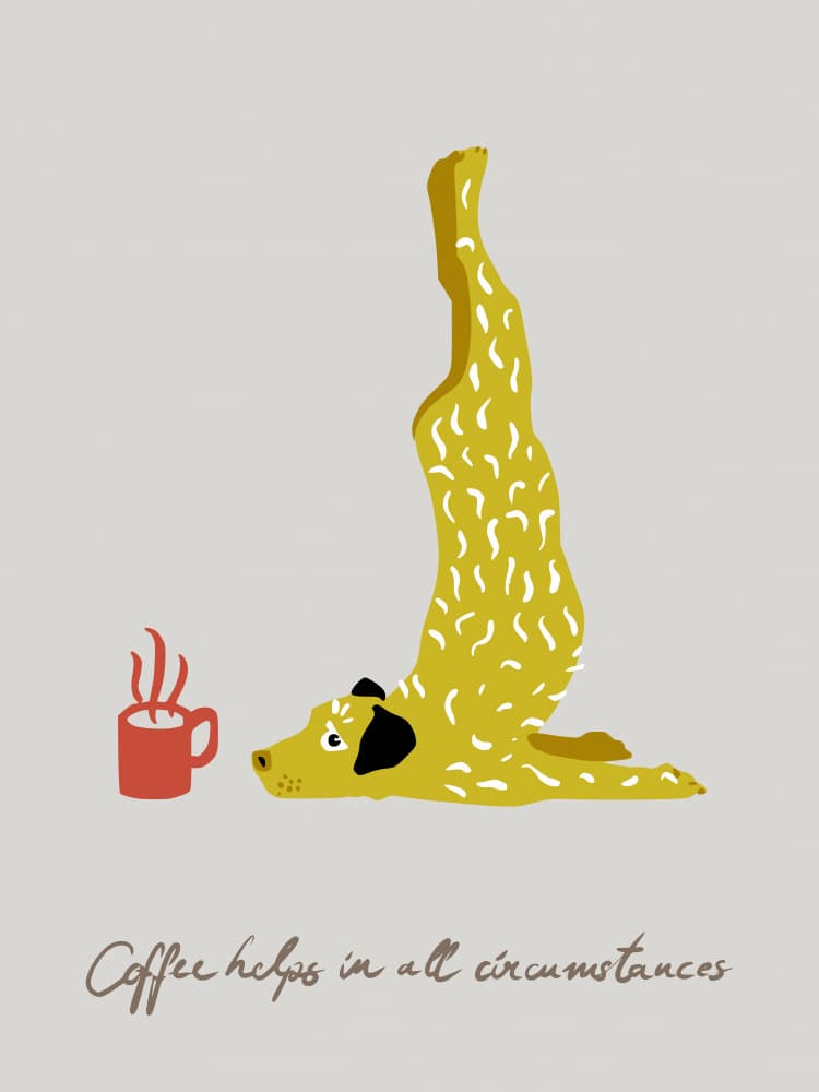 Coffee Yoga Dog by Annick — canvas wall art