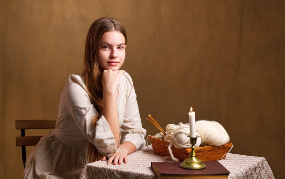 Thoughtful Girl By Candlelight by Offer Ellbogen — canvas wall art
