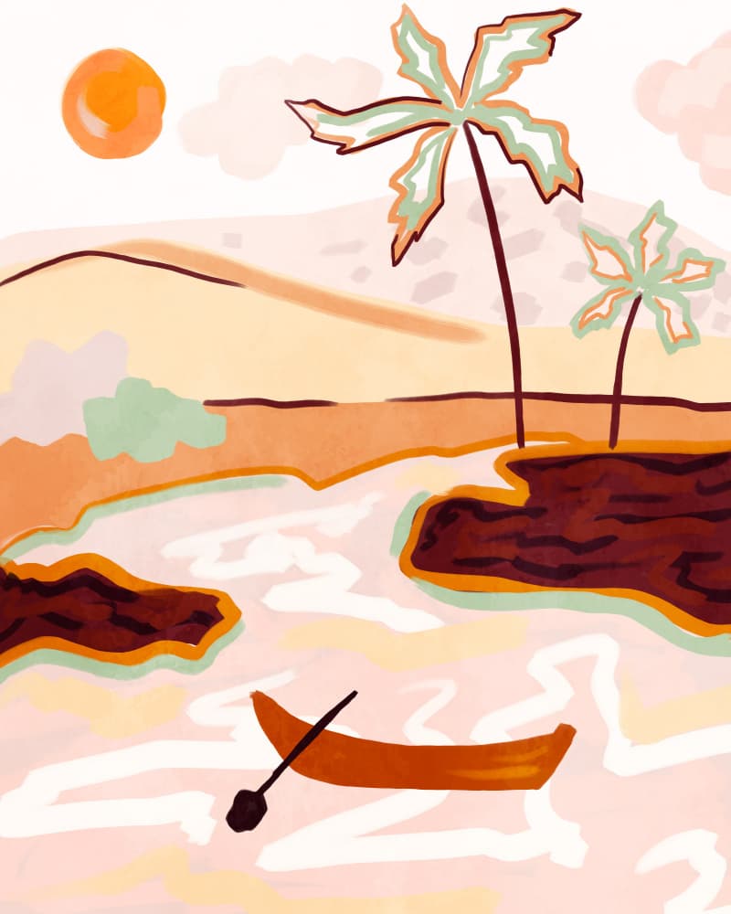 Tropical River Boat by Kintsugi99 — canvas wall art