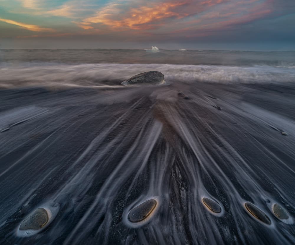 Black Sand Ocean Streaks by Yuan Su — canvas wall art