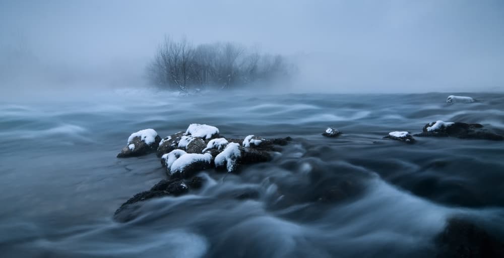 Misty Winter River by Tom Meier — canvas wall art