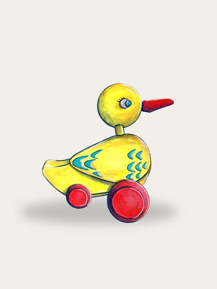 Playful Yellow Duck Toy by Renee Machan Cottagecore Artist — canvas wall art
