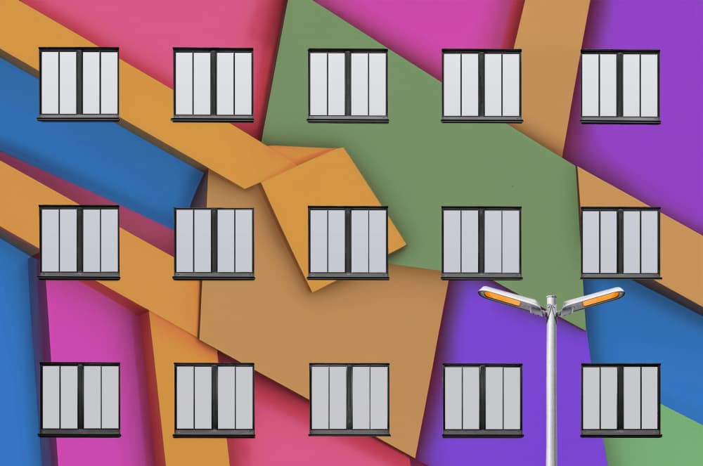 Colorful Geometric Facade by Roland M Schwerdtfeger — canvas wall art