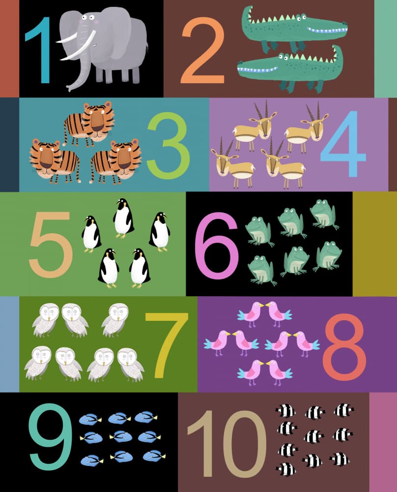Colorful Counting Animals by Carla Daly — canvas wall art