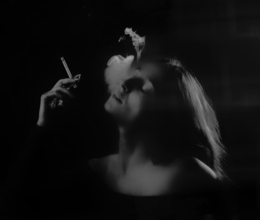 Mysterious Woman Smoking by Yuri Shepelev — canvas wall art