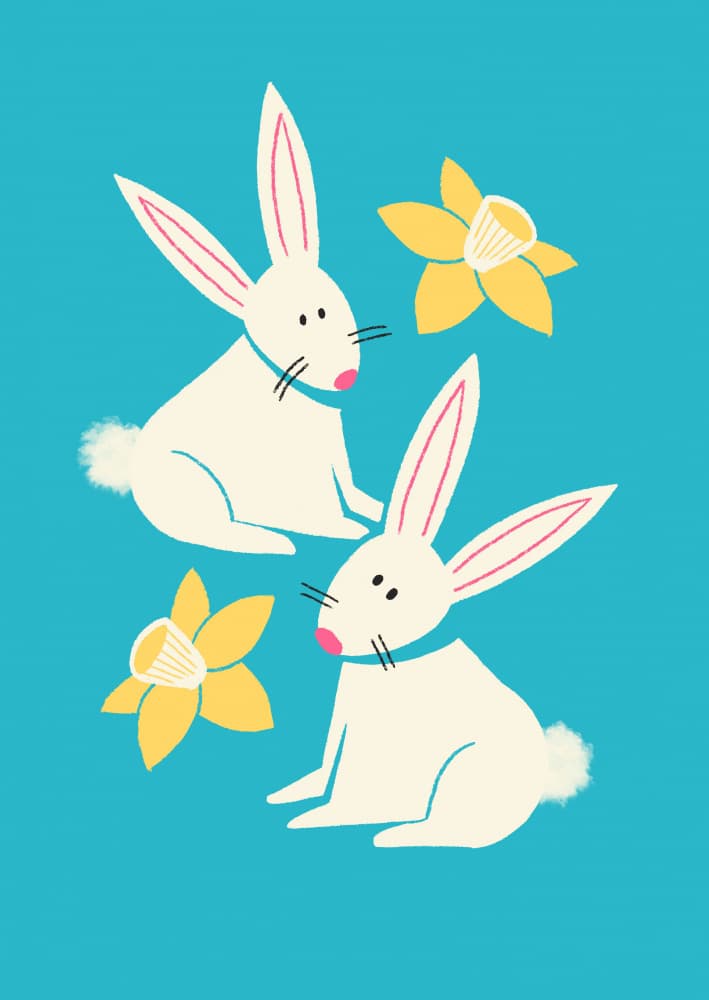 Spring Bunnies and Daffodils by Monika Gregulska — canvas wall art