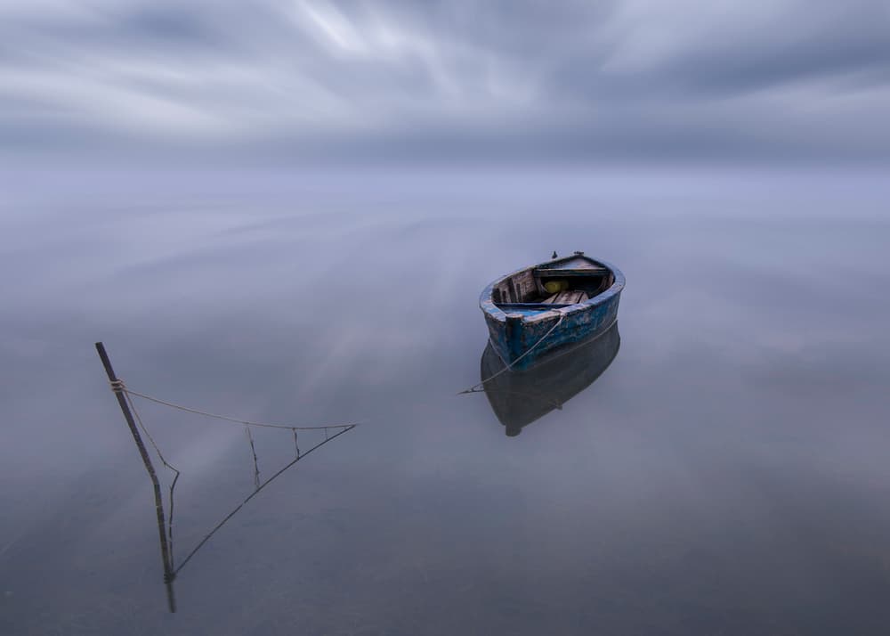 Tranquil Blue Boat by Joaquin Guerola — canvas wall art
