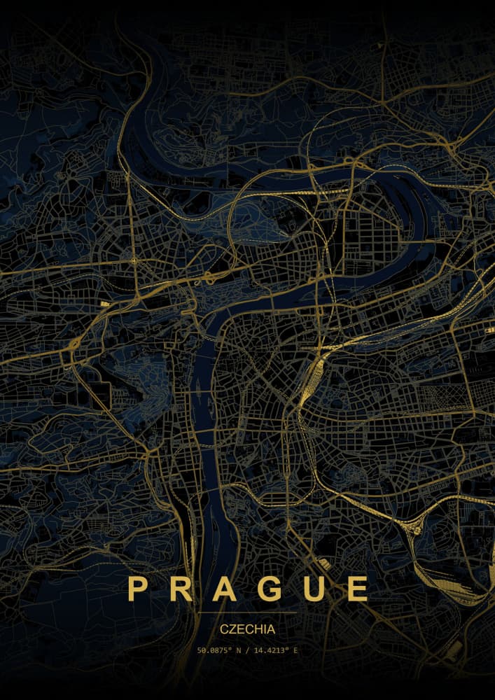 Golden Prague Map by HUGO — canvas wall art
