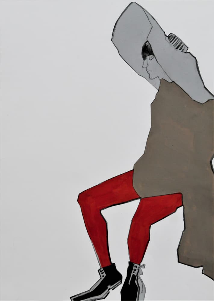 Hooded Figure Red Tights by Doris Schmitz — canvas wall art